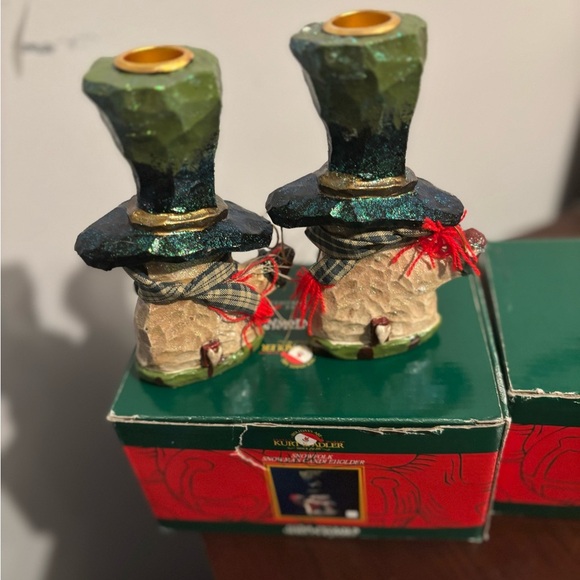 Kurt Adler Snowfolk Snowman Candle Holder, Hearts, 6.5 tall With Boxes Set Of 2 - Picture 4 of 5